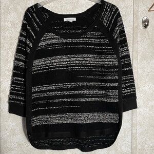 Liz Claiborne Black Gray & White Striped Fuzzy Sweater XL